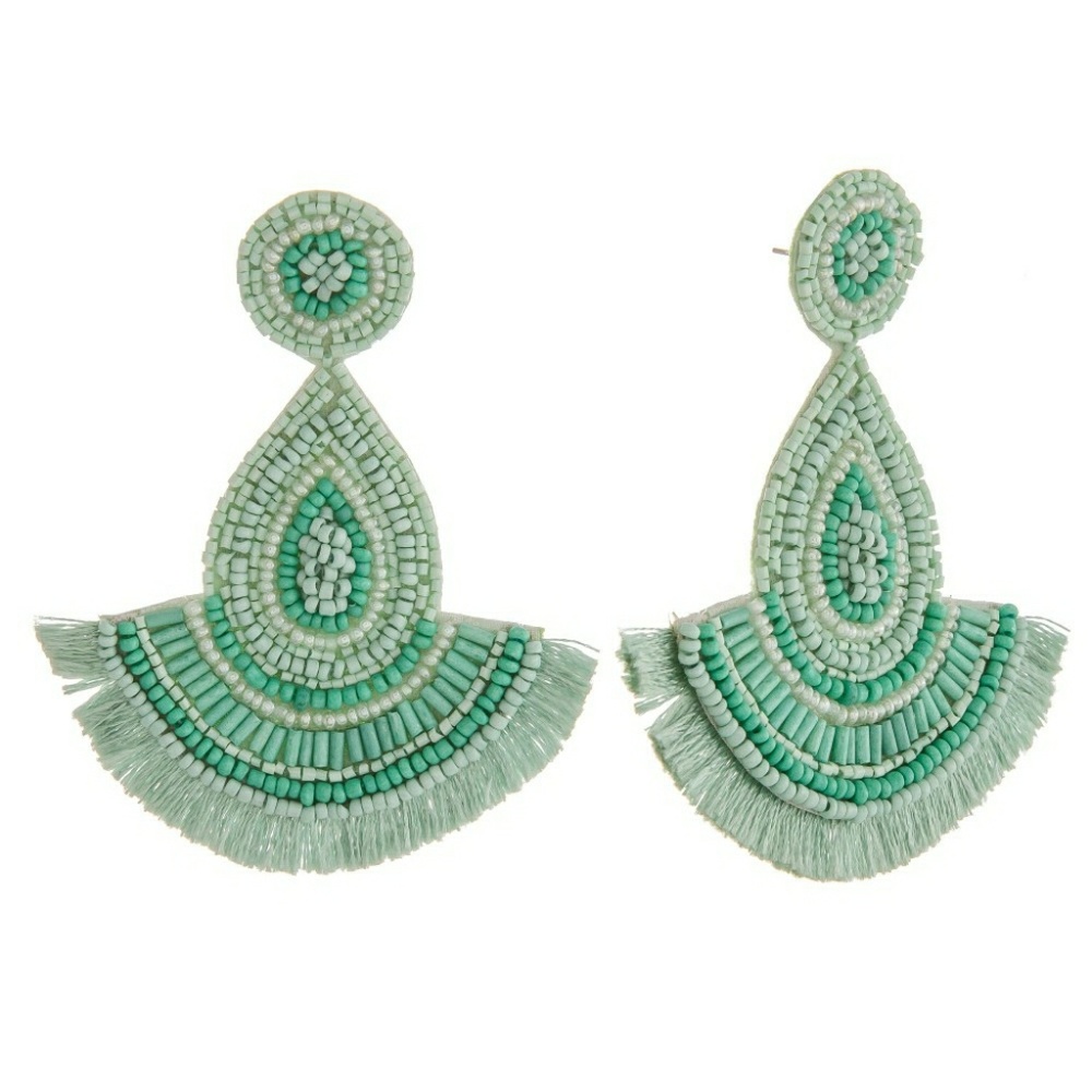 Seed bead tassel earrings mint